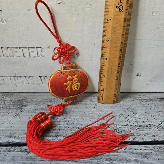 asian fishing pole tassle Chinese Ornament Vintage, Chinese Tassel Ornament, Vintage Red Tassel  Hanging, Asian Decor Vintage, Asian Ornament Vintage, Red Ornament