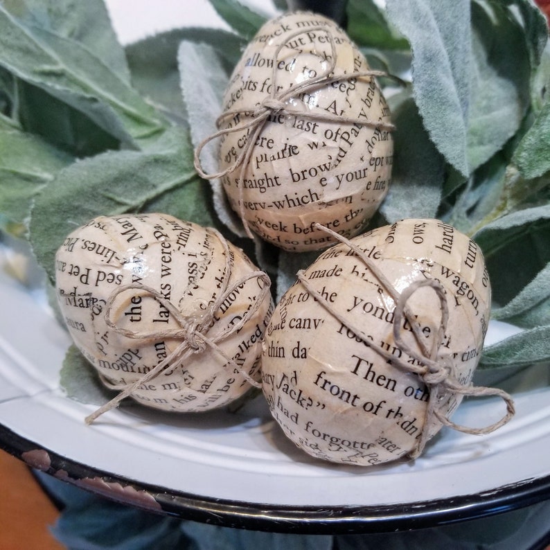 Easter eggs handmade, tiered tray eggs, bowl filler eggs, decoupaged eggs, book page eggs, farm eggs, farmhouse Easter, Easter tiered tray image 7