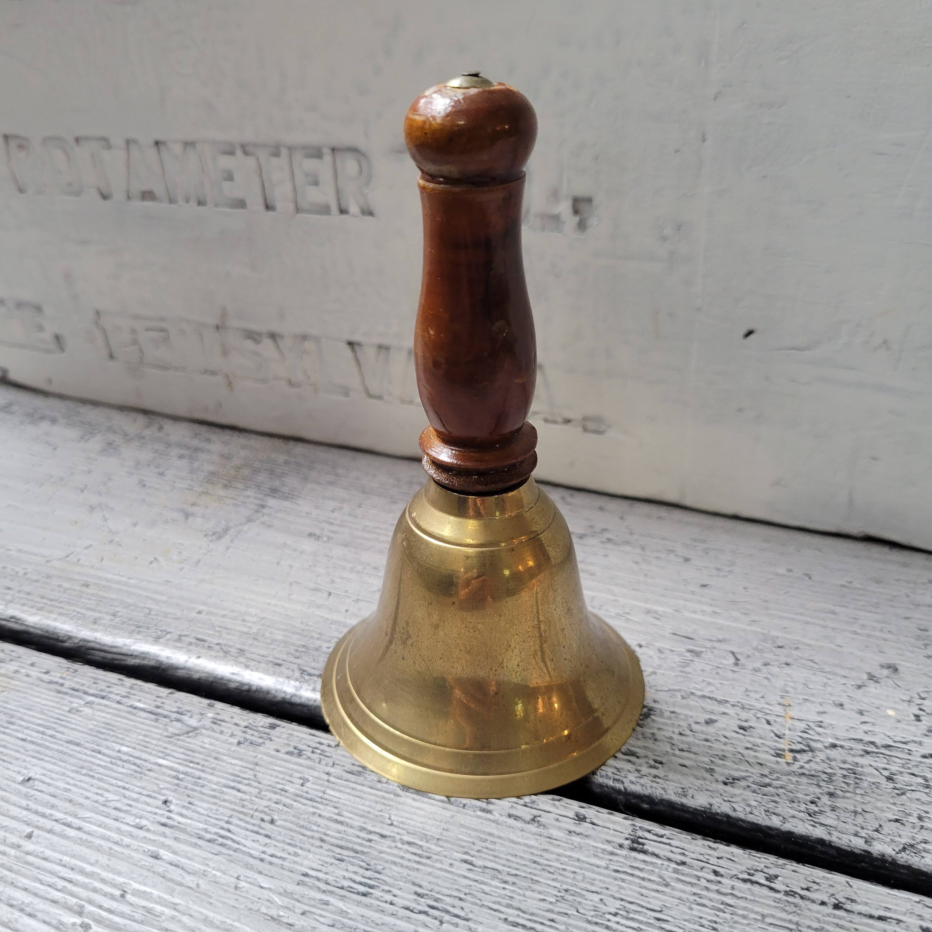 Vintage wood and brass bell small wood bell small brass Etsy