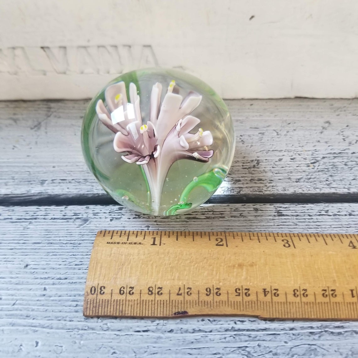 Glass Flower Paperweight Vintage Purple Flower Paperweight Etsy