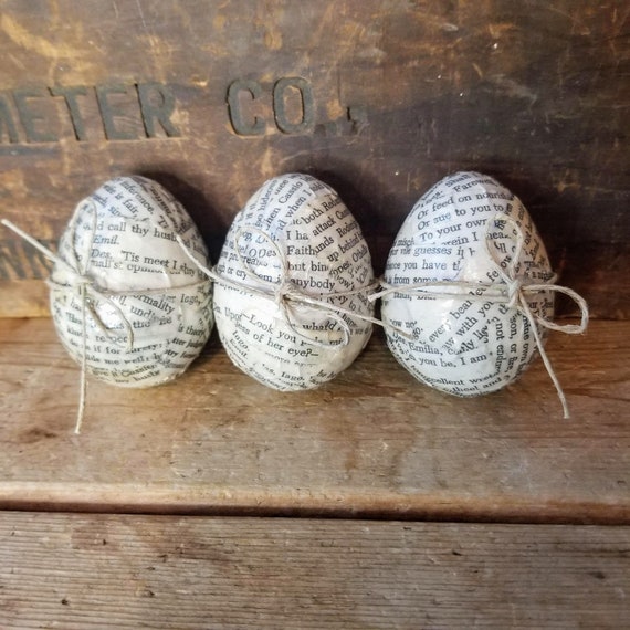 Easter Eggs Handmade, Tiered Tray Eggs, Bowl Filler Eggs, Decoupaged Eggs, Book Page Eggs, Farm Eggs, Farmhouse Easter, Easter Tiered Tray - Etsy