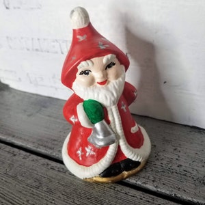 Vintage ceramic Santa holding bell, Santa with bell, hand painted Santa, ceramic Santa Claus, vintage Santa Claus, vintage Santa collectible