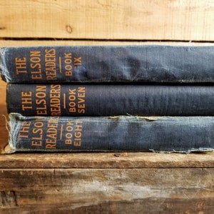 Navy blue book set, tattered book set, distressed books navy blue, blue book set vintage, antique blue books image 8