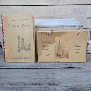Church cookbook set of 2, vintage cookbooks churches, 1960&#39;s church cookbooks, church binder cookbooks, vintage ring binder church cookbooks