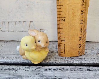 Vintage rabbit and chick figure, Easter rabbit, Easter chick, small bunny collectible, small chick collectible, ceramic chick and bunny