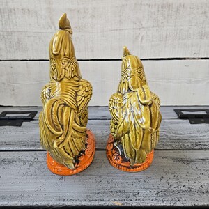 Vintage ceramic rooster set, Inarco Japan chicken, mustard yellow and orange rooster set Japan, retro chicken decor, vintage large roosters image 7