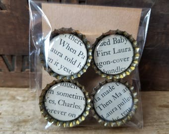 Book page magnets, book lover magnets, vintage book page magnets, bottle cap magnets, book lover gift, book club gift, book page bottle cap