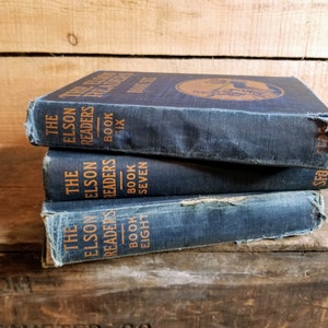 Navy blue book set, tattered book set, distressed books navy blue, blue book set vintage, antique blue books image 6