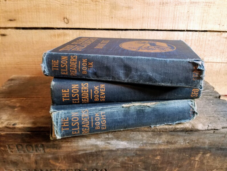 Navy blue book set, tattered book set, distressed books navy blue, blue book set vintage, antique blue books image 6
