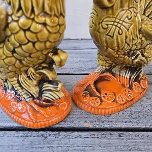 Vintage ceramic rooster set, Inarco Japan chicken, mustard yellow and orange rooster set Japan, retro chicken decor, vintage large roosters image 14