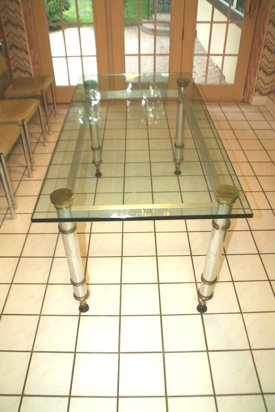 1960's 70's Hollywood Regency Dining Table Mixed Metals Brass Chrome ...