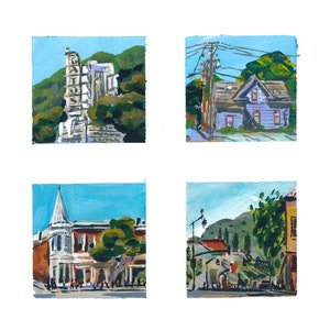 Los Gatos Downtown set of four mini gouache paintings. image 1