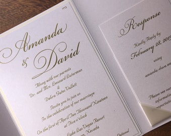 Beautiful Wedding Invitation, classy Wedding Invitation, Pocketfold Invitation, Invitation suite, Gold wedding invitations, custom invites