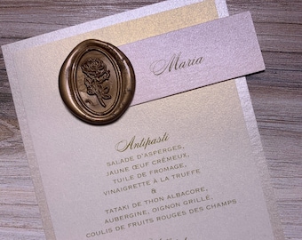 wax seal menu, personalized place card menu, White menus, personalized wedding menus, modern menu, wedding menu, beautiful wedding menu