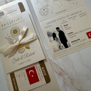 wedding passport to Turkey, Turkish flag on wedding passport invitation, foil passport, wedding abroad, Destination wedding in Turkey, foil