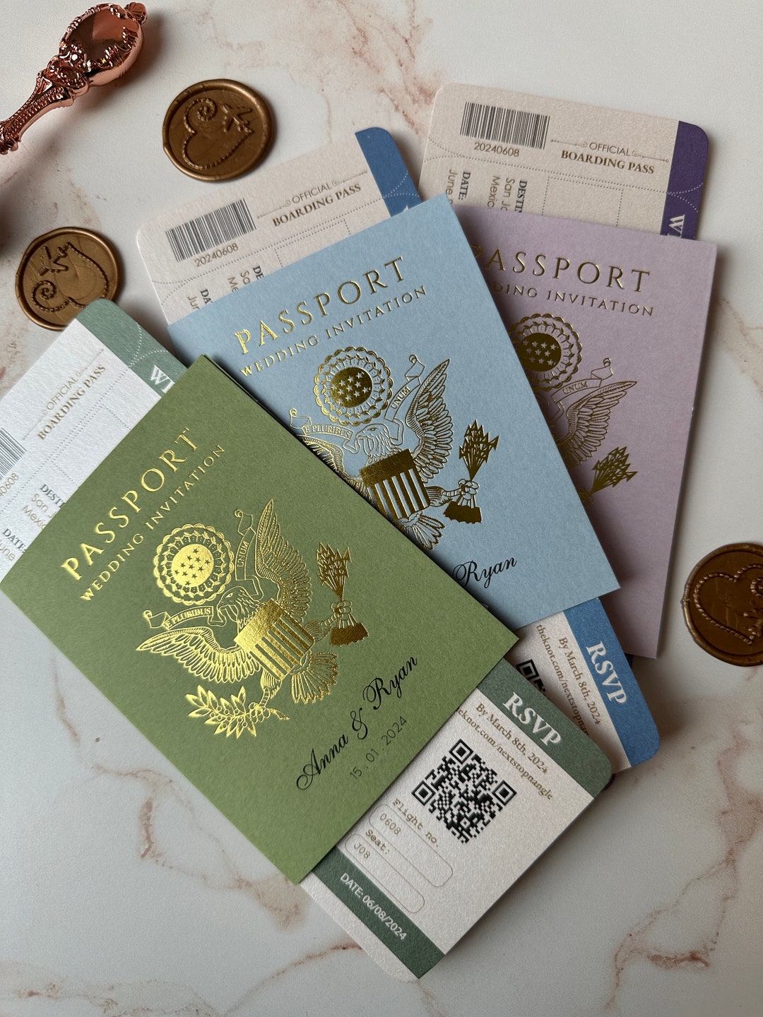 Sage Green Passport Wedding Invitation Gold Foil on Sage Etsy