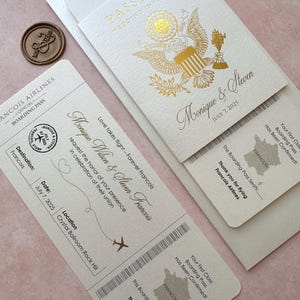 Plane ticket invitation, passport wedding invitation, gold foil passport, airplane ticket for destination wedding invitation, travel invite