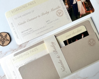 boarding pass invitation, ticket wedding invitation, photo on boarding pass, save the date wedding invite, destination and travel invitation
