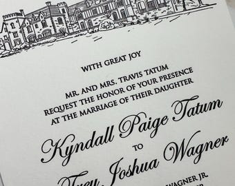 Letterpress stationery suite, letterpress wedding invitations suite, letterpress response card, letterpress details card and welcome party