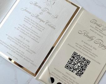 Gold Pocket fold wedding invitation, attire insert card, invitation suite, gold foil wedding invitation with pocket, elegant wedding invite