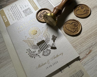 Foil Passport Invitations, gold foil Wedding invitation, gold foil Passport Invitation, Destination Invitations, wedding passport invitation