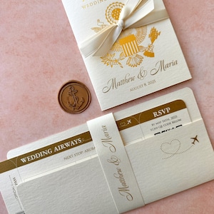 Passport and Boarding pass invitations, Destination invitation, boarding pass wedding invitation, elegant passport invitation with gold foil