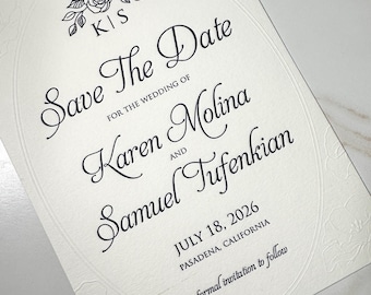 Save the date, Save the date letterpress invitation, letterpress invitation with embossed border, luxurious save the date letterpress invite