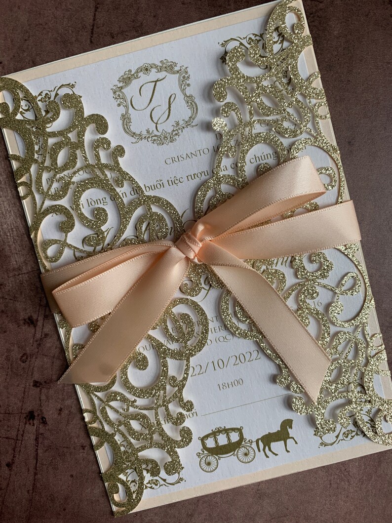 Gold Glitter Laser Cut Invitation Gold Laser Cut Wedding Etsy