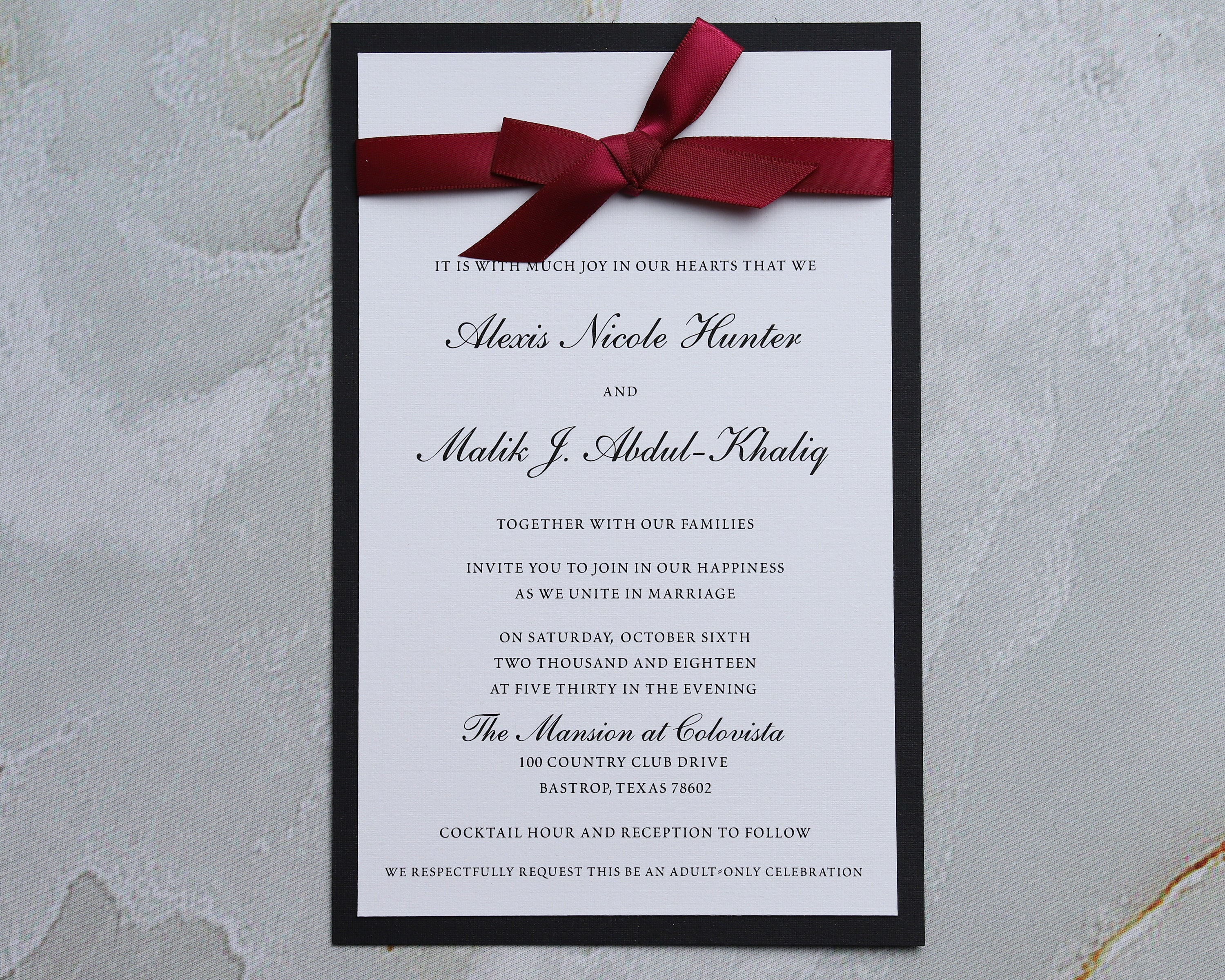 Black tie on store wedding invitation