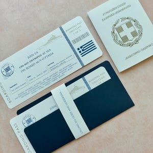 Invitation à une carte d'embarquement d'entreprise, invitation à une carte d'embarquement pour yacht, invitation à une carte d'embarquement pour une croisière, invitation à une carte d'embarquement pour la Grèce et passeport