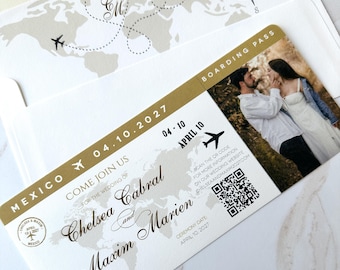 Save The Date, boarding pass ticket with photo, ticket with magnet, travel wedding invitation, destination save the date, boarding pass