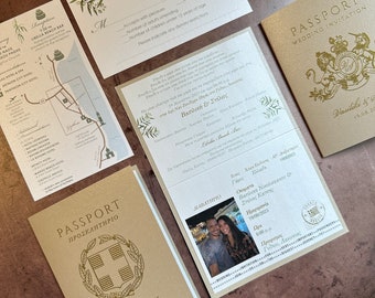 greek PassPort Invitation, greek PassPort Invitation with ticket, PassPort Invitation, Travel Invitation. greek passport cover, wedding