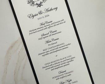 Formal wedding menu, black and white wedding menu, wedding menu, wedding stationery, elegant wedding menu with monogram, Classy wedding menu