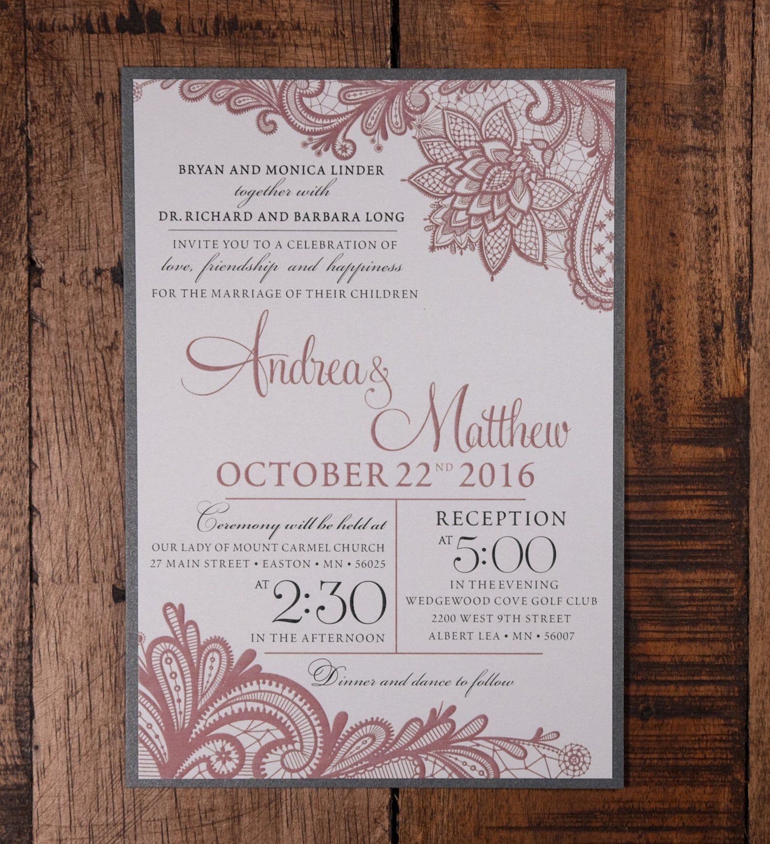A Spanish themed lace wedding invitation