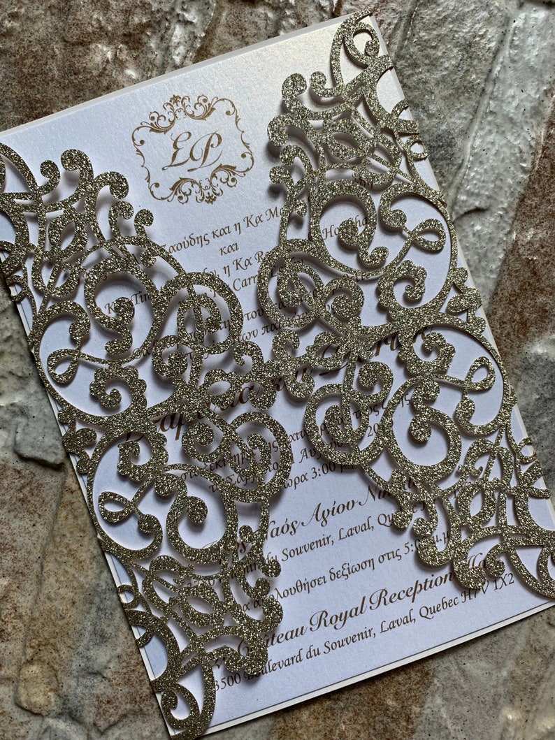Gold Glitter Laser Cut Invitation Gold Laser Cut Wedding - Etsy