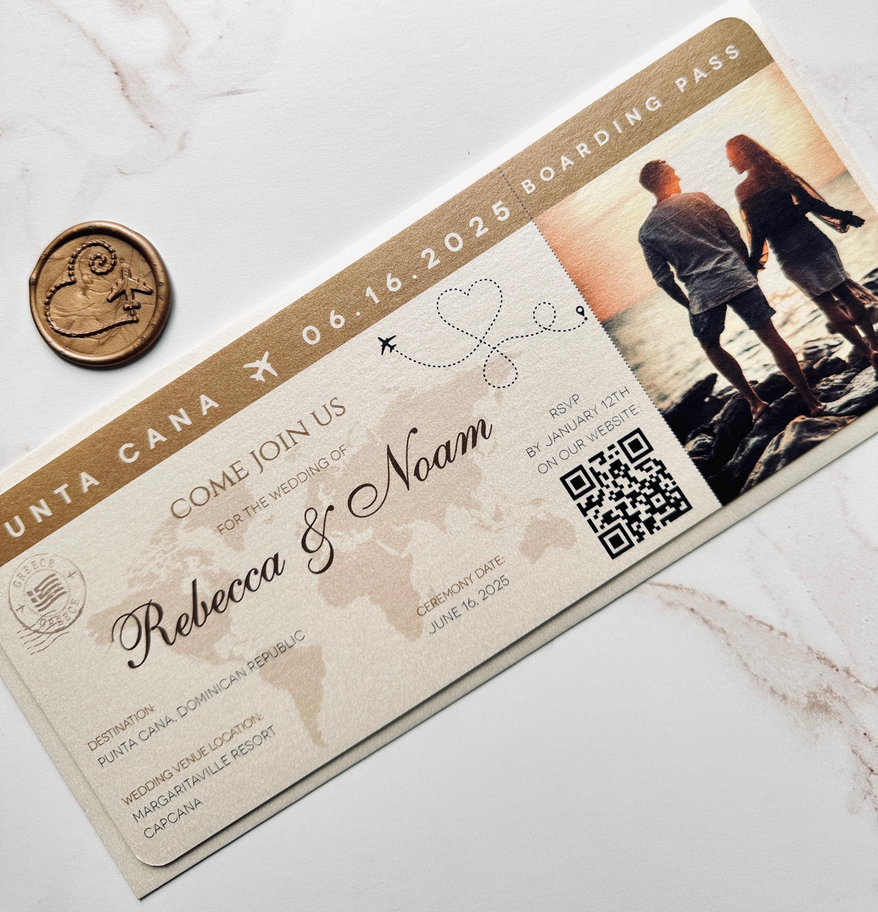 Boarding Pass Save the Date Ticket, Magnet Available, Photo Plane