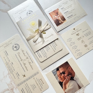 gold passport invitation, destination wedding passport, gold foil passport, save the date, luggage tag, plane ticket wedding invitation
