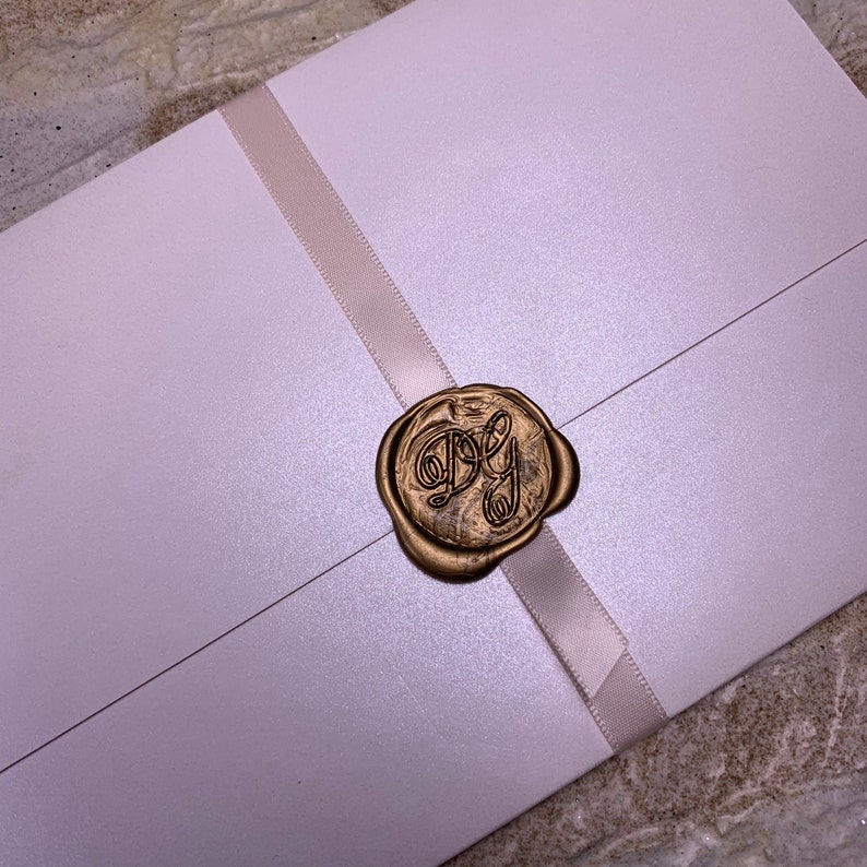 Blush and Gold Wedding Invitation Gold Wax Seal Wedding Etsy