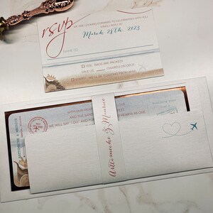 rose gold destination invitation, Travel wedding invitation, boarding pass invitation, boarding pass wedding invitation, beach Invitation,