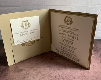 Crest Wedding Invitation, gold Wedding Invitations, Shield Wedding Invitation, Armenian Invitation, bilingual invitation, Shield Invites