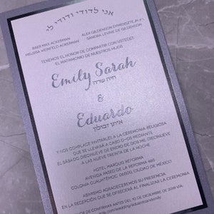 Hebrew wedding invitations, Jewish invitation, Silver and blue wedding invitation, silver and navy invitations, silver foil invitations