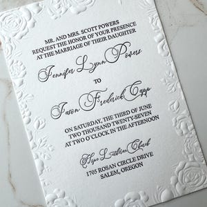 Embossed wedding invitation, Embossed white flowers invite, blind embossing wedding invitation, Luxury blind embossed invite, white invite
