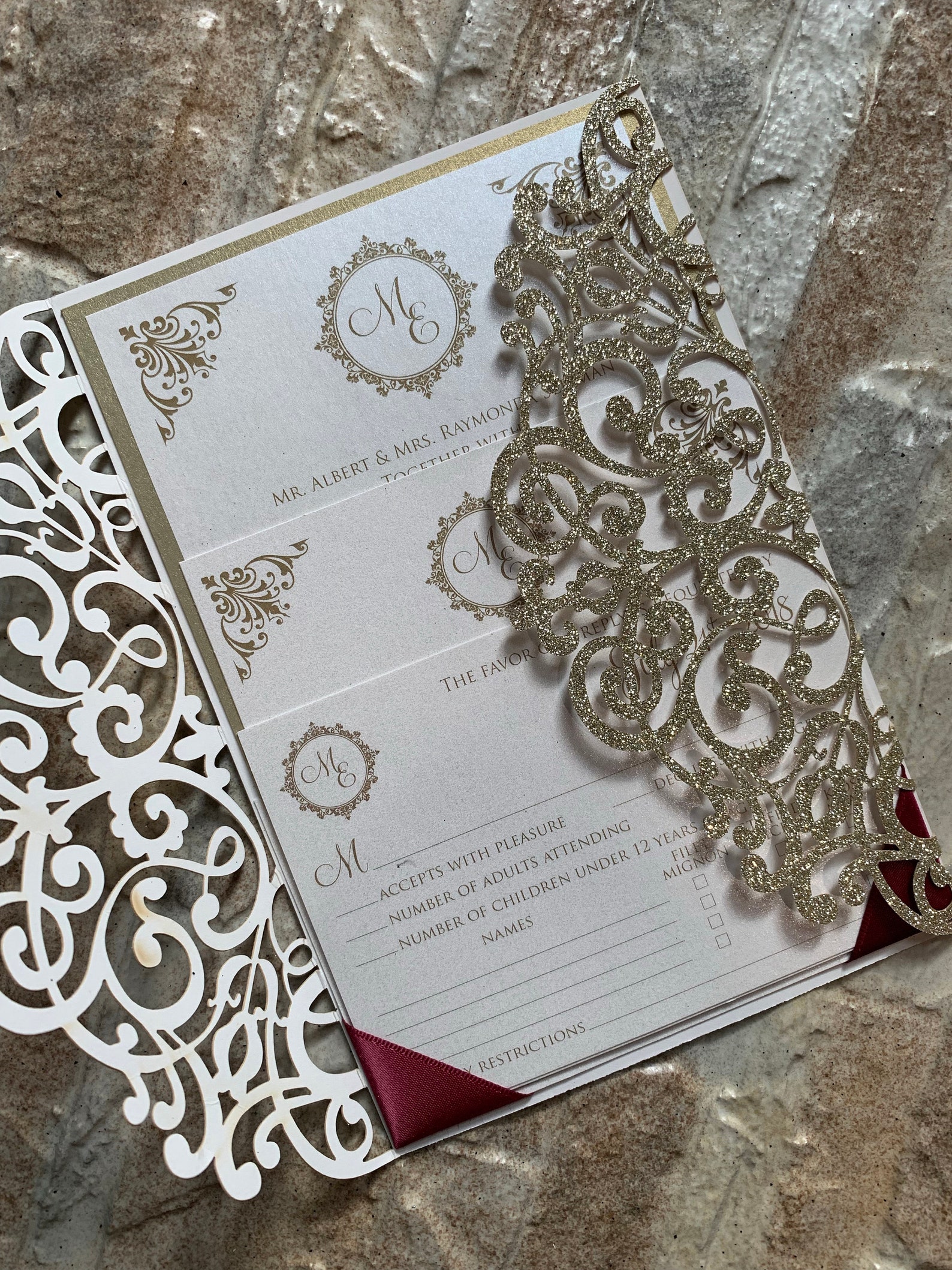 Gold Glitter Laser Cut Invitation Gold Laser Cut Wedding Etsy