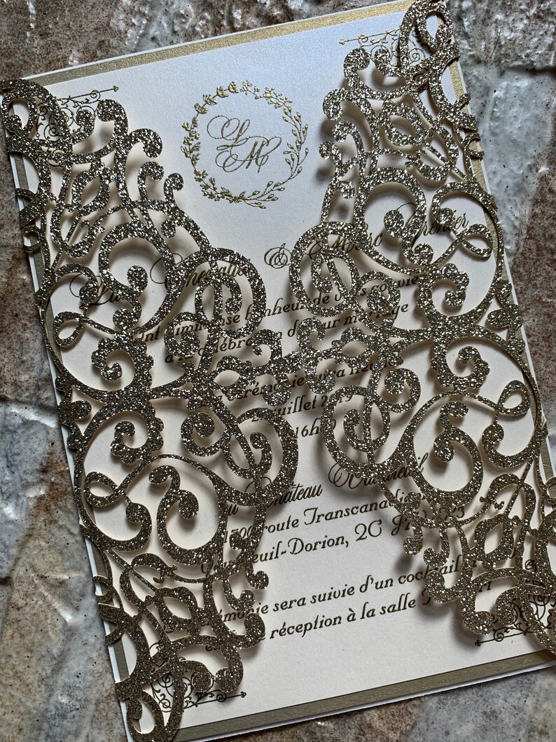 Gold Glitter Laser Cut Invitation Gold Laser Cut Wedding - Etsy