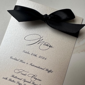 Wedding Menu, Wedding Menu with ribbon, Menu with your choice of colors and fonts, Wedding menu for table scape, formal menu, elegant menu
