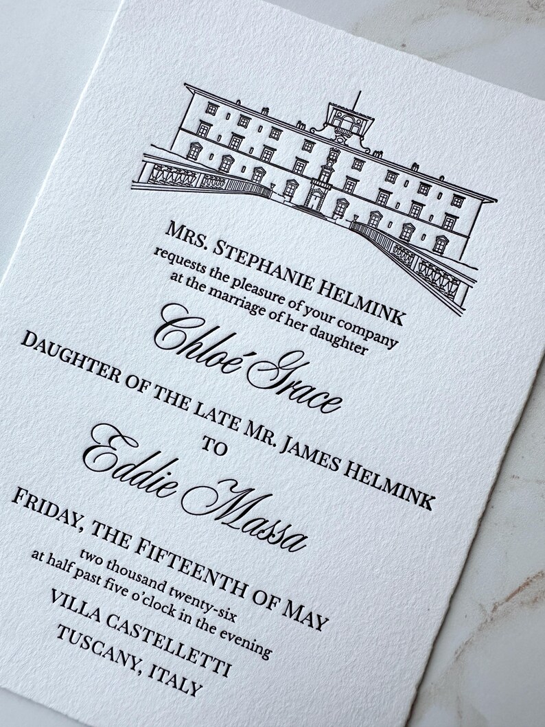 Venue Illustration, Letterpress Wedding Invitation, Custom Letterpress ...
