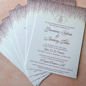 rose Gold foil invitations, rose gold Wedding Invitations, foil wedding invitations, rose gold glitter design invitation with foil trim