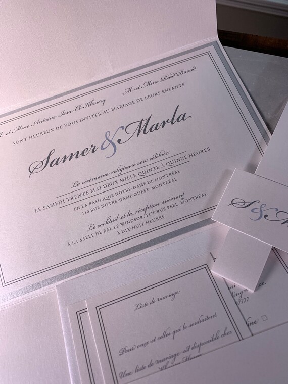 Silber Und Weiss Hochzeitseinladung Weisse Einladung Mit Band Etsy