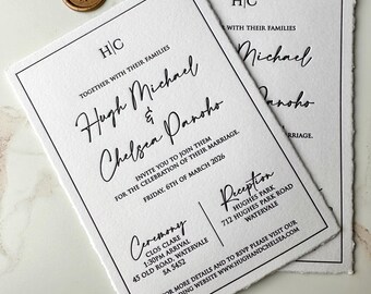 deckle edge invitation, letterpress wedding invitation, letterpress modern invite, embossed letterpress wedding invitation, debossed invite