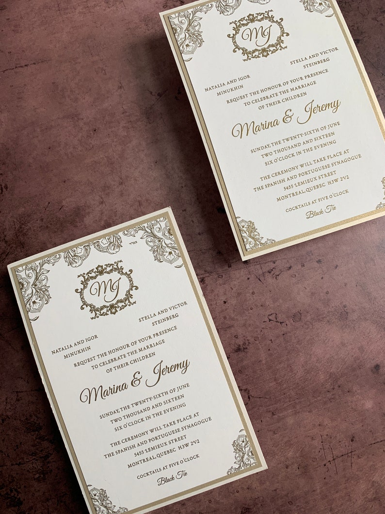 Baroque Wedding Invitation, Vintage Invitation, Gold Wedding Invitations, Raised Ink Invitations, Wedding Invitations, Beautiful invitation image 2